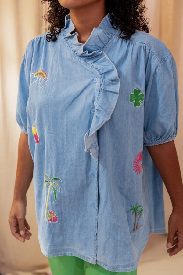Blouse denim brodée – Image 2